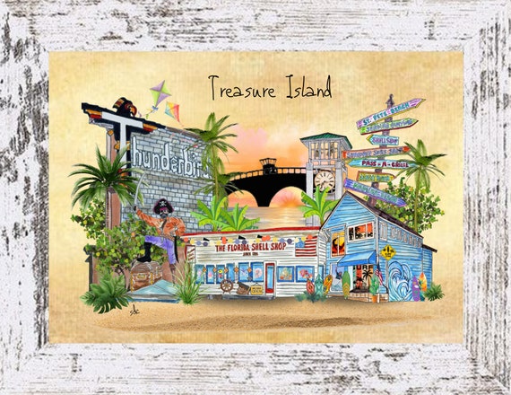 Treasure Island Coastal Decor, Treasure Island Framed art Print,Boho Style Art,Nautical Watercolor,Tropical Wall Art,Note Cards