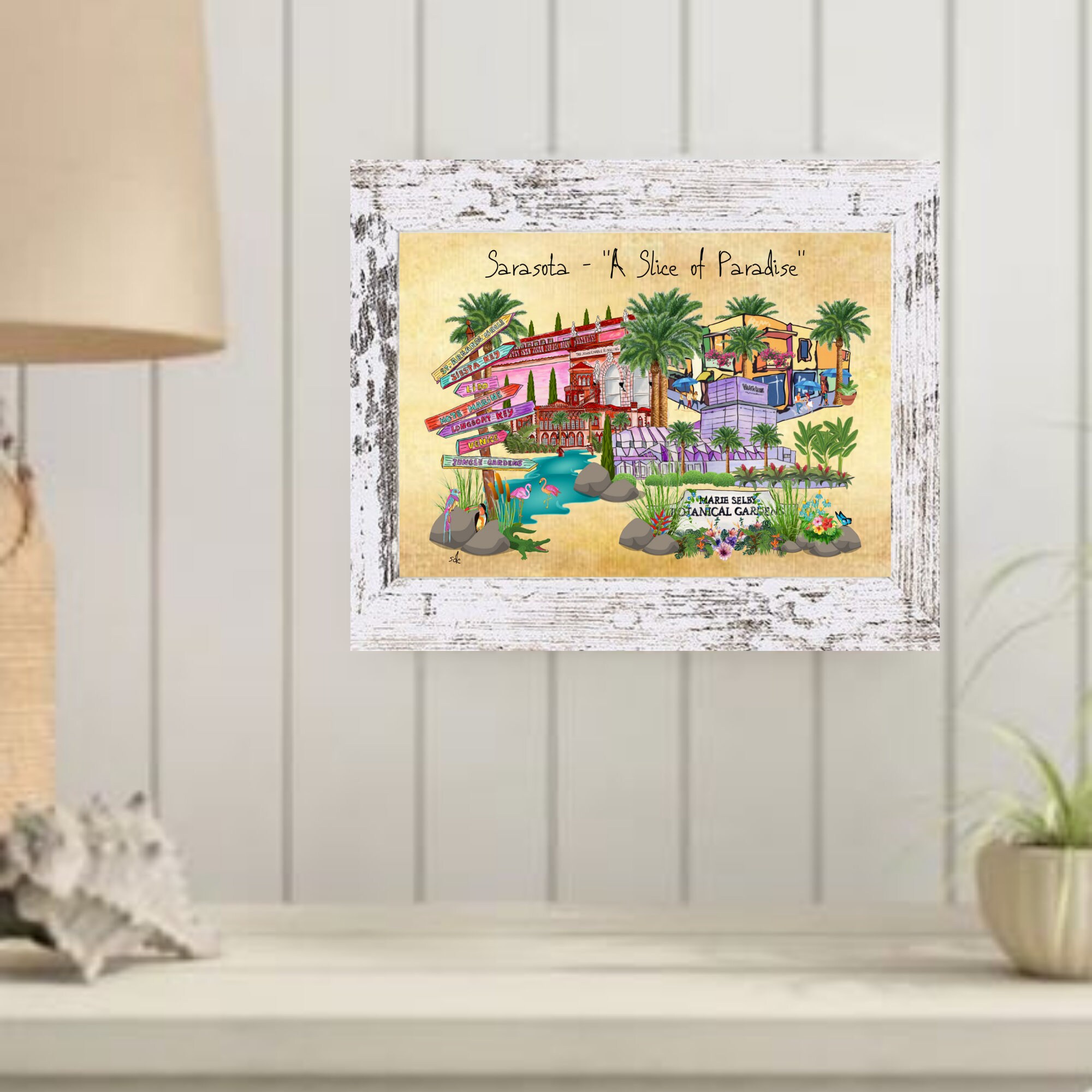 Sarasota Coastal Decor,Sarasota Framed Art Print,Boho Style Art