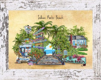 Indian Rocks Beach Watercolor Art Print: Coastal Boho Decor