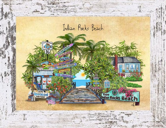 Indian Rocks Beach Coastal Decor, Indian Rocks Beach Framed Art Print,Boho Style Art,Nautical Watercolor,Tropical Wall Art,Note Cards