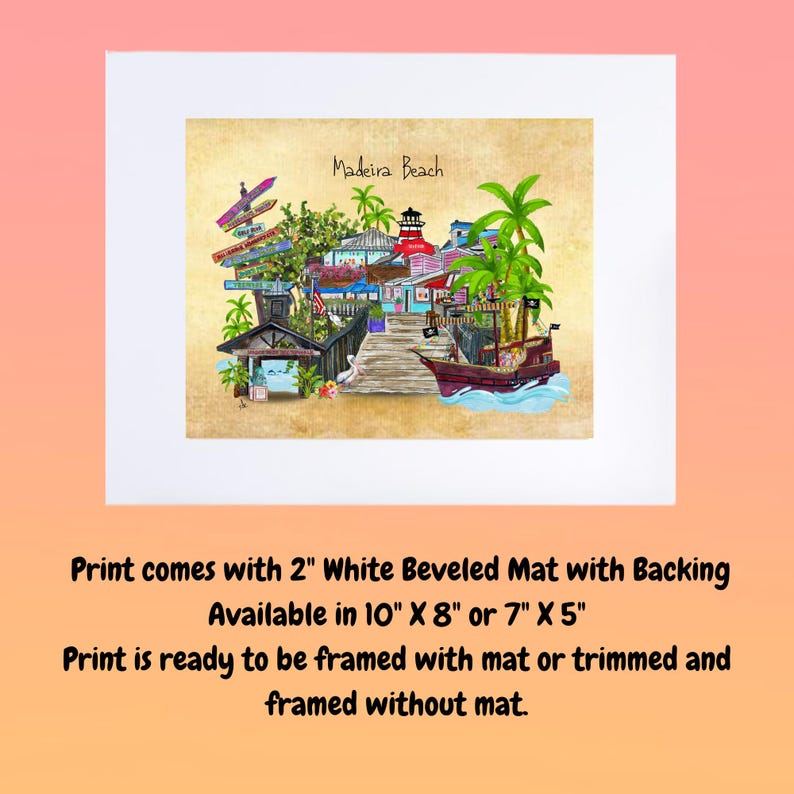 Impresión artística en acuarela de Madeira Beach: Decoración náutica costera imagen 7