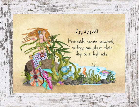 Seaweed Mermaid Coastal Decor, Mermaid Framed Art Print,Boho Style Art,Nautical Watercolor,Tropical Wall Art, Note Cards