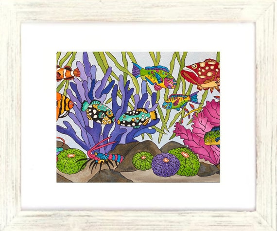 Something's Fishy Art Print, Framed Fish Artwork, Tropical Fish Art, Tropical Fish Print, Beach Decor, Coastal Decor, Island Style Decor