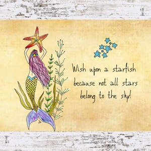 Mermaid Starfish Watercolor Art Print: Coastal Boho Decor