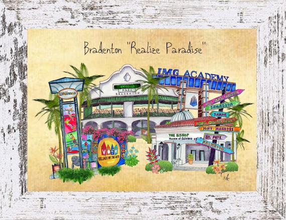 Bradenton Coastal Decor, Bradenton Framed Art Print, Boho Style Art, Nautical Watercolor,Tropical Wall Art, Bradenton Florida, Note Cards