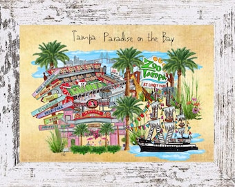 Impresión artística de acuarela de Tampa: decoración bohemia costera, frases de playa con sabor a mar