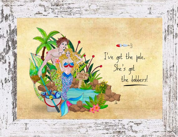 Mermaid & Merman Art Print: Coastal Watercolor, Beach Decor - Framed/Unframed