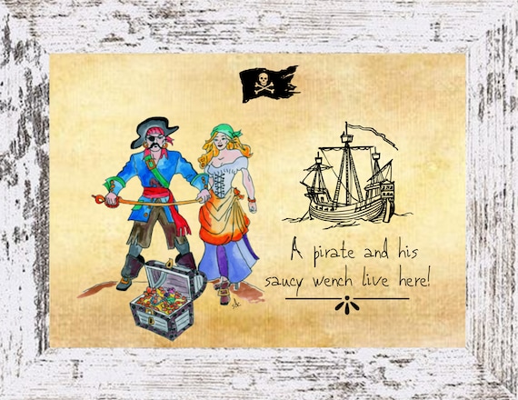 Pirate and Wench Coastal Decor,Pirate and Wench Framed Art Print,Boho Style Art,Nautical Watercolor,Tropical Wall Art,Note Cards