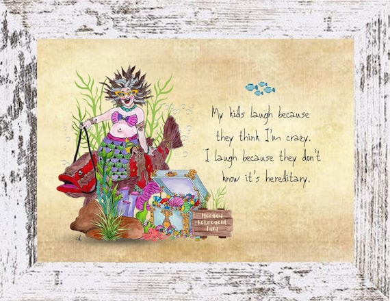 Funny Mermaid Coastal Art Print: Salty Saying, Beach Decor