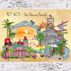 Key West Watercolor Art Print: Tropical Coastal Decor, Salty Sayings