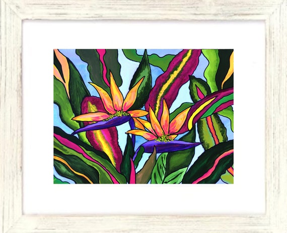 Bird of Paradise Framed Art Print, Framed Bird of Paradise Artwork, Bird of Paradise Art, Tropical Art, Tropical Flower Print, Tropical