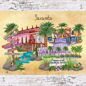 Sarasota Coastal Decor,Sarasota Framed/Unframed Art Print,Boho Style Art,Nautical Watercolor,Tropical Wall Art,Note Cards