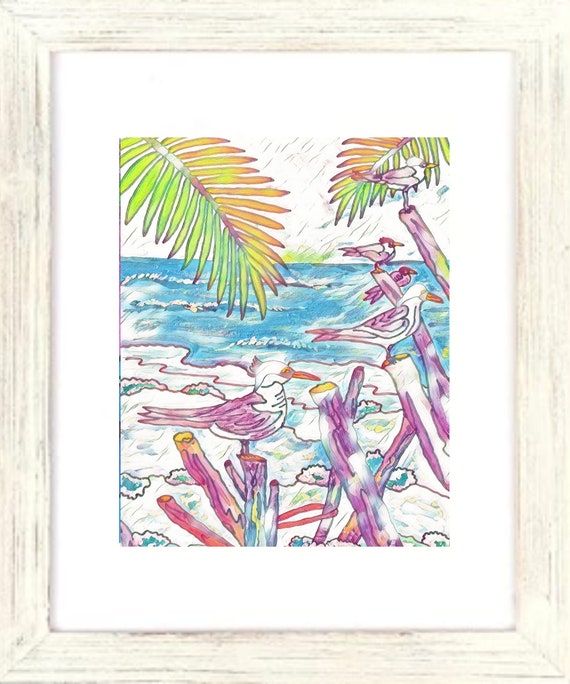 Birds of a Feather Framed Art Print, Framed Sea Birds Artwork, Sea Birds Art, Tropical Bird Art, Coastal Decor, Seagulls, Terns, Beach Art