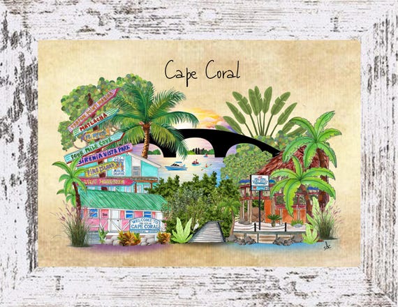 Cape Coral Coastal Decor, Cape Coral Framed Art Print,Boho Style Art,Nautical Watercolor,Tropical Wall Art,Cape Coral Note Cards