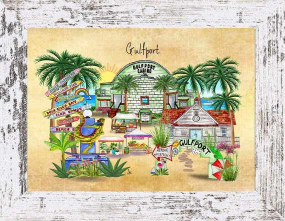 Gulfport Coastal Decor,Gulfport Framed Art Print,Boho Style Art,Nautical Watercolor,Tropical Wall Art,Gulfport Florida, Note Cards