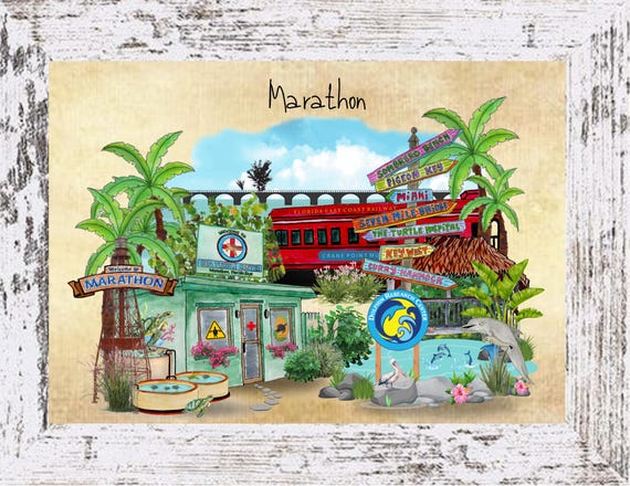 Marathon Florida Coastal Decor,Marathon Framed/Unframed Print,Tropical Wall Art,Beach Art,Note Cards
