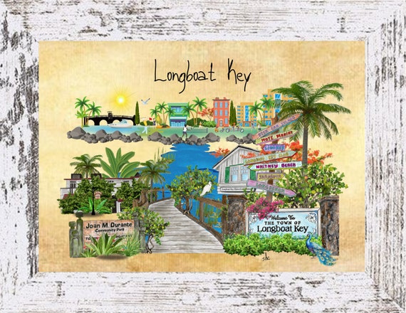 Longboat Key Coastal Decor,Longboat Key Framed Art Print,Nautical Watercolor,Tropical Wall Art,Ocean Themed Painting,Longboat Key Florida