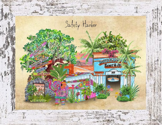 Safety Harbor Coastal Decor, Safety Harbor Framed Art Print,Boho Style Art, Safety Harbor Watercolor,Tropical Wall Art,Florida Art