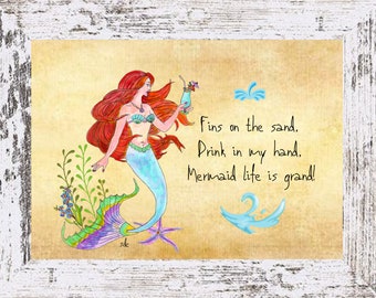 Mermaid Life is Grand Coastal Decor,Mermaid Framed Art Print,Boho Style Art,Nautical Watercolor,Tropical Wall Art,Ocean Themed Painting