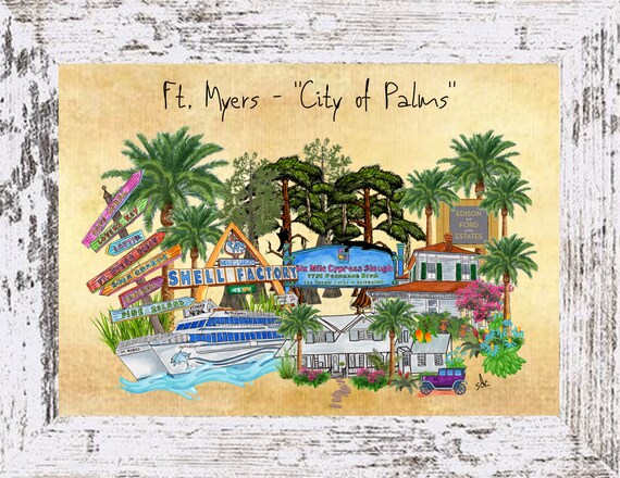 Ft. Myers Coastal Decor,Ft. Myers Framed Art Print,Boho Style Art,Nautical Watercolor,Tropical Wall Art,Ft. Myers Florida,Note Cards