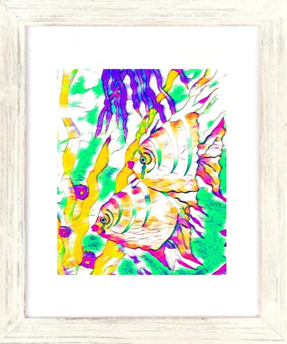 Two Angelfish Art Print, Framed Angelfish Artwork, Angelfish Art, Tropical Fish Art, Colorful Fish Art, Coastal Decor, Tropical Decor