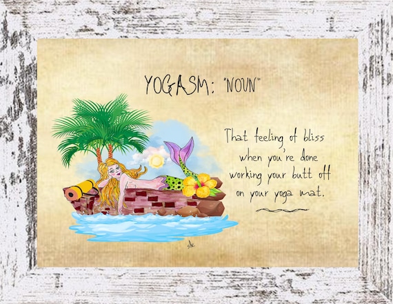 Yoga Mermaid Watercolor Artwork Coastal Decor