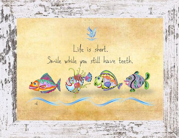 Smiling Fish Coastal Decor,Beach Framed Art Print,Boho Style Art,Nautical Watercolor,Tropical Wall Art, Fish Note Cards
