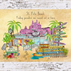 St. Pete Beach Watercolor Art Print: Coastal Decor, Don Cesar, Tropical Wall Art