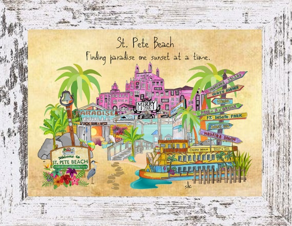 St. Pete Beach Coastal Decor,St. Pete Beach Framed Art Print,Boho Style Art,Nautical Watercolor,Tropical Wall Art,Don Cesar,Note Cards