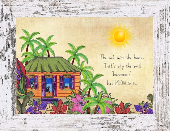 Cat Cottage Coastal Decor Framed Art Print