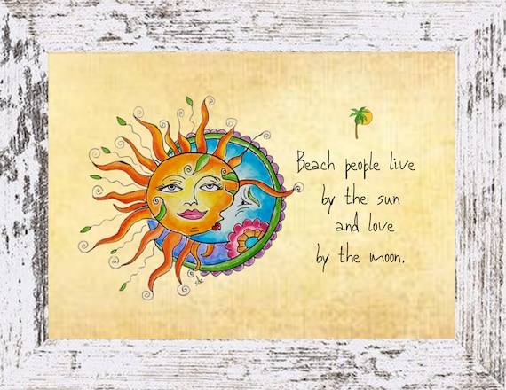 Sun Moon Coastal Decor,Sun Moon Framed Art Print,Boho Style Art,Nautical Watercolor,Tropical Wall Art,Ocean Themed Painting,Note Cards