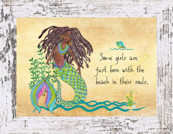 Dreadlocks Mermaid Coastal Decor,Dreadlocks Mermaid Framed Art Print,Boho Style Art,Nautical Watercolor,Tropical Wall Art,Note Cards