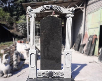 Granite headstone for cemetery carved of black granite, memorial stone,