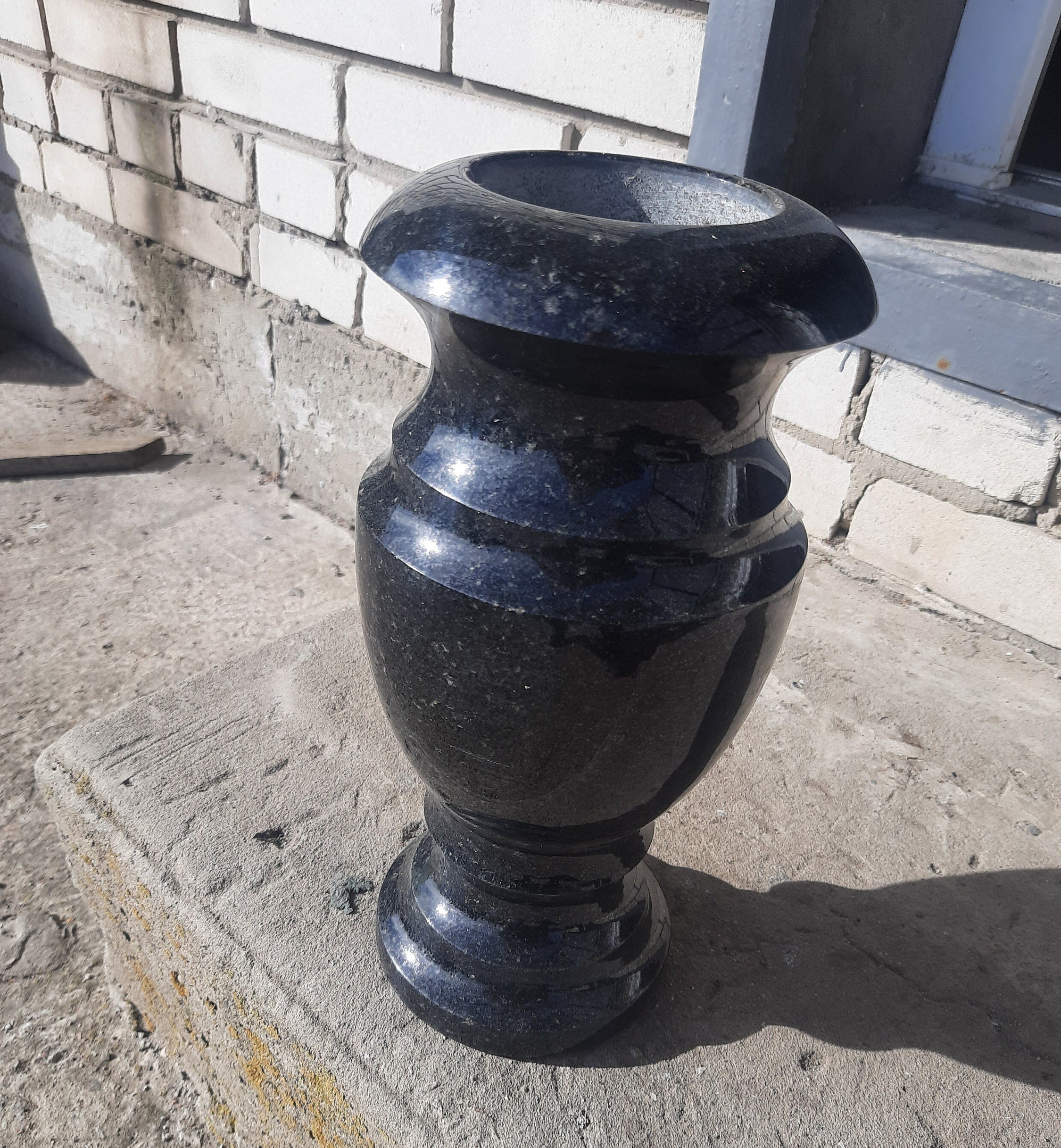 Granite Cemetery Vase, Cemetery Decor, Religious Decor, Black Granite