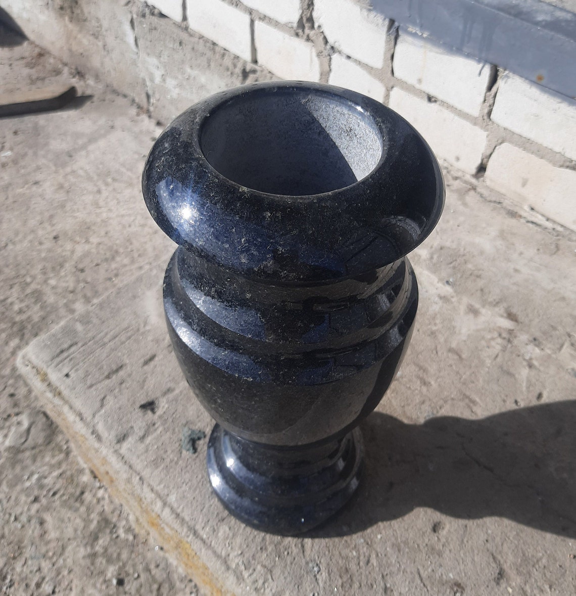 Granite Cemetery Vase, Cemetery Decor, Religious Decor, Black Granite
