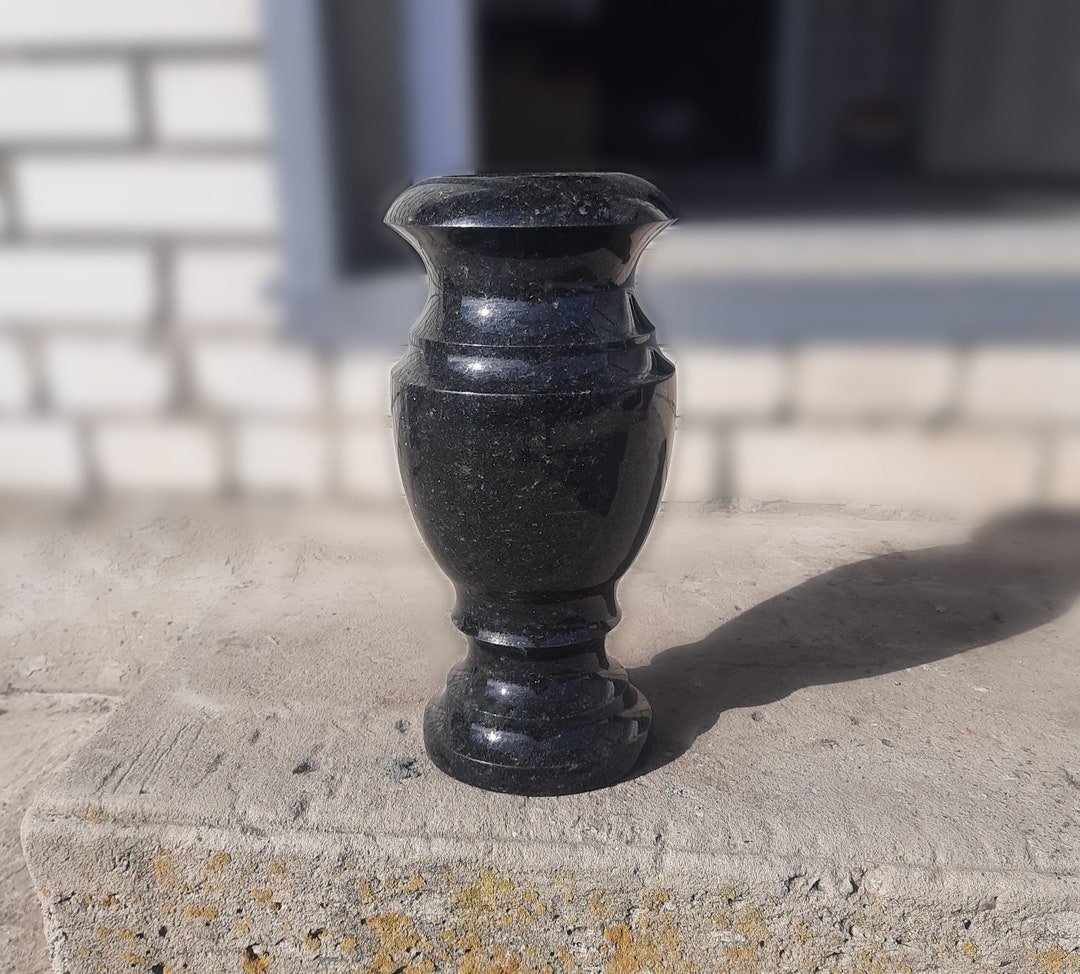Granite Cemetery Vase, Cemetery Decor, Religious Decor, Black Granite