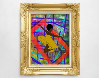 Black Ballerina Art Print, Abstract Ballet Illustration, Dancer Wall Art