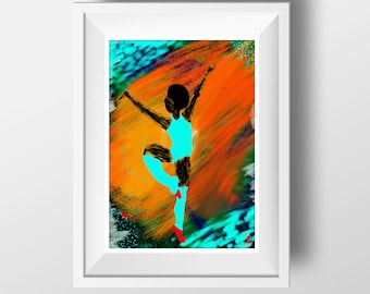 Black Ballerina Art Print, Abstract Ballet Dancer Illustration, Signed