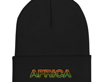 Afrika Strickmütze, Wakanda Style, schwarze Manschettenmütze