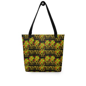 Pan-African Abstract Tote Bag | Green Red Yellow Cultural Canvas Shoulder Bag