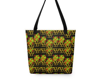 Pan-African Abstract Tote Bag | Green Red Yellow Cultural Canvas Shoulder Bag