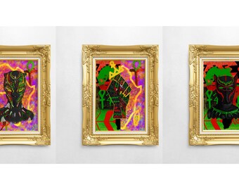 Black Panther Art Prints – African Cultural Decor, Set of 3