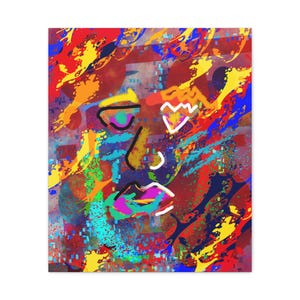 Abstract Neon Face Canvas, Modern Pop Art Print