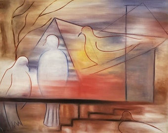 Bird Beauty Abstract Acrylic Painting, 20x24, Ansy Derose Original