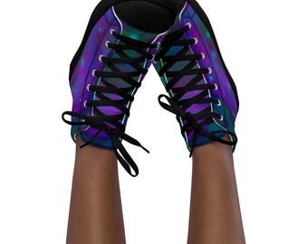 Royalty Galaxy High Tops | Purple Teal Cosmic Canvas Sneakers for Women