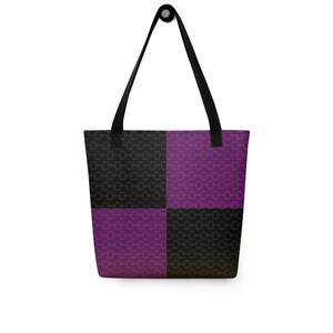 Purple Tote Bag | Deep Violet Black Geometric Shoulder Bag (15" x 15")