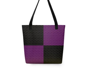 Purple Tote Bag | Deep Violet Black Geometric Shoulder Bag (15" x 15")