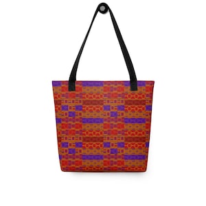 Pan-African Heritage Tote Bag | Geometric Orange Purple Cultural Shoulder Bag
