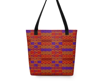 Pan-African Heritage Tote Bag | Geometric Orange Purple Cultural Shoulder Bag