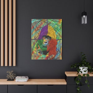 Abstract gorilla art, Vibrant gorilla illustration, Modern gorilla artwork, Gorilla-themed wall decor, Gorilla lover artwork, Gorilla decor